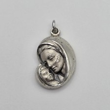 Vintage Creed 925 Sterling Silver High Relief Madonna & Child Charm Medal picture
