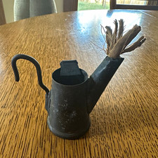 Antique Frederick Zais  Metal Miner's Oil Wick Lamp w/ Long Spout & Hook Handle picture