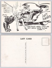 Vintage 1955 Humorous Postcard Just Married Bear Honeymoon Laff Card Cartoon picture