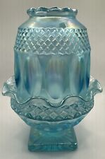 Vtg Westmoreland Wakefield Iridescent Blue Carnival Glass Fairy Candle Lamp picture