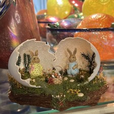 Adorable Hand-Made Easter Egg Diorama With Bunnies🌻 Sighned by artist picture
