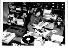 Woman At Work Sitting At Desk In Office B+W Found Photo V2798 picture