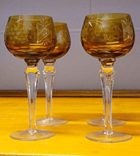 Set of 4 Amber Etched Starburst Wine Glasses with Clear Stems picture