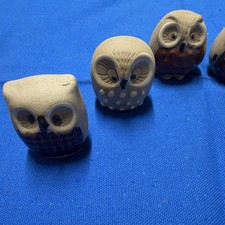 Ceramic Owl Figurine Vintage Miniature Unbranded Set Of 6 picture
