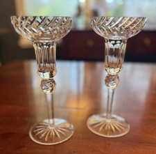 Vintage Cut Crystal Candlestick Holders Pair Swirl Top Starburst Base 8” picture