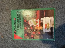 *VINTAGE*New Open Box Flambro1989 Porcelain Santa With Bear Christmas Music Box picture