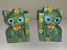 Vintage Big Eye Cat Bookends 1960'S Kitsch Kitten Decor MCM Rare picture