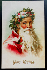 Santa Claus with Crown of Holly~Toys~Bird~Antique ~Christmas~Postcard~k449 picture