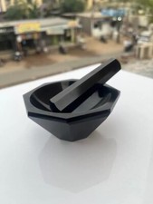 Generic Natural Black Tourmaline Pestle Mortar Carved Stone Pestle Mortar Gift picture