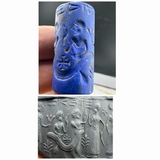 Ancient Lapis Lazuli Intaglio Seal Stone Near Eastern Roman Bead picture