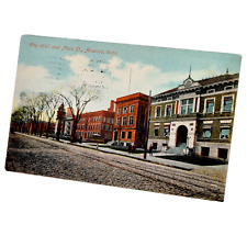 1918 Ansonia CT City Hall & Main Street Connecticut Postcard Vintage Antique picture