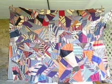 ANTIQUE 1920s 30s HAND STITCHED EMBROIDERED CRAZY QUILT TOP 54x74 picture
