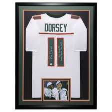 Ken Dorsey Autographed Miami (White #11) Deluxe Framed Custom Stitched Jersey w/ picture