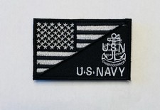 US NAVY FLAG USN BLACK/WHITE MILITARY TACTICAL HOOK & LOOP EMBROIDERED PATCH picture