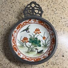 Vintage Hand Painted Porcelain Pewter Canton Ware Ashtray, 1940s picture