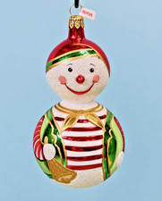 Christopher Radko Snowman Ornament Red & Green Stripes Pointy Nose Gold Vintage picture