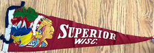 Vintage Superior Wisconsin Native American Feathers Red Felt Flag Pennant 25x8 picture