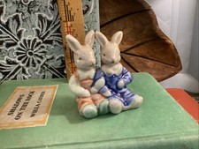 Vintage Cuddling Pair  Rabbit Bunny Ceramic Figurine Cute Cottage Decor picture