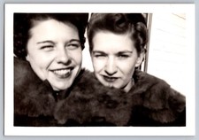 Two Women 1940s Snapshot Photograph Fur Coats Candid Portrait Vintage picture