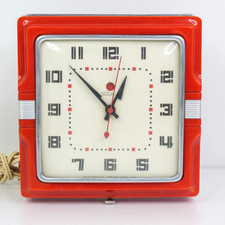 Vtg 1950’s Telechron 2H11 Cafe Diner Red Kitchen Electric Clock Art Deco Square picture
