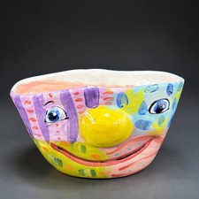 Laurel Izard Edwin Shelton Studio Pottery Clown Face Large Bowl Colorful VTG picture