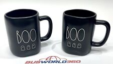 TWO (2x) Rae Dunn BOO with Little Ghosts BLACK Coffee Tea Mug Cup 18 Oz NEW BIN picture