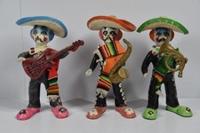 Vintage Mexico Mariachi Day of Dead Clown Musicians Band Folk Art Figurines picture