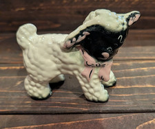 Vintage Ceramic Lamb Sheep Figurine Black Face White Wook Pink Bow MCM Kitsch  picture