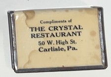 Antique Match Safe CRYSTAL RESTAURANT Carlisle Pa Pennsylvania Celluloid Holder picture