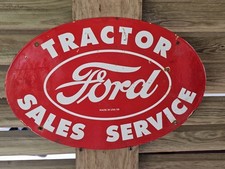 Vintage Large Ford Tractor Sign Gas Service Station Pump Motor Porcelain Sign. picture