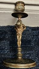 8” Tall Bronze Statue Man Holding Candlestick On His Back picture