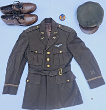 WWII USAAF 8th Air Force Pilot Officer Tunic Uniform Crusher Cap Leather Shoes picture