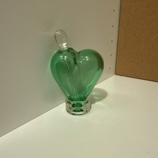 Vintage Noslo Heart Shaped Green Art Glass Perfume Bottle with Stopper signed picture