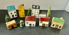 Vintage Miniature Ceramic Village Set 12 Pc.  Signed Stone German Art Pottery picture