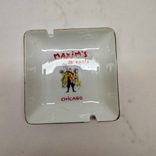 Vintage Maxims de Paris Chicago Porcelain Ashtray Gold Trim Mid Century Retro picture