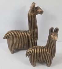 Vtg 2-Pc MCM Mid Century Modern Bryan Gold Ceramic Llama Alpaca Figurine Set picture