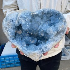 17.6lb Natural blue celestite geode quartz crystal cluster rough specimen heali picture