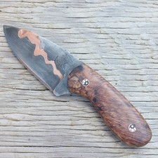 Knife 306 Copper CU Mai Drop Point Mosaic Pins Maple Burl Scales picture