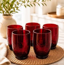 END OF SUMMER SALE 5 Baltic Royal Ruby ANCHOR HOCKING• 5 OZ • VINTAGE RED GLASS picture
