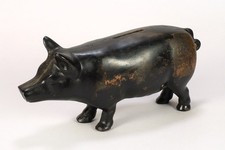 Antique Early 1900s Cast Iron Figural Pig Coin Bank – 7
