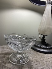 US Clear Glass Whirling Star Hobstar Design Compote Candy. picture