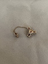 Vintage 14KT yellow gold pearl and synthetic ruby fraternal pin personalized picture