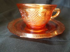 (GRC-51)  Vintage Federal Marigold Normandie Carnival Glass tea cup & saucer picture