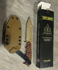 TOPS Knives Tactical Fixed Blade Carbon Steel Drop Point Tan Micarta W/ Sheath picture