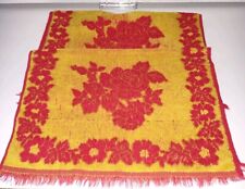 Pair of Vintage Floral Pattern Red & Yellow Fringe Hand Towels 24