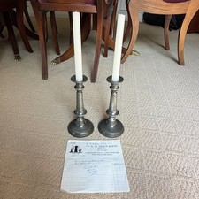 Pair Antique English Pewter Candlesticks c1820 Georgian 9