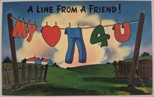 Vintage Postcard Comic Humor Art Clothesline Love Puzzle Message   AA98 picture