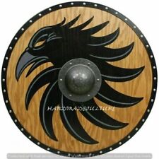 New Oak Viking Raven Solid Wooden Shield Battle Ready Round Shield Gift picture