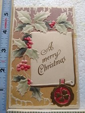 Postcard A Merry Christmas Christmas Holly Art Print Embossed Card M-303552 picture