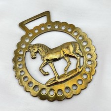Brass Horse Medallion Antique English Mare Filly Trot Walk Stamped Large Harness picture